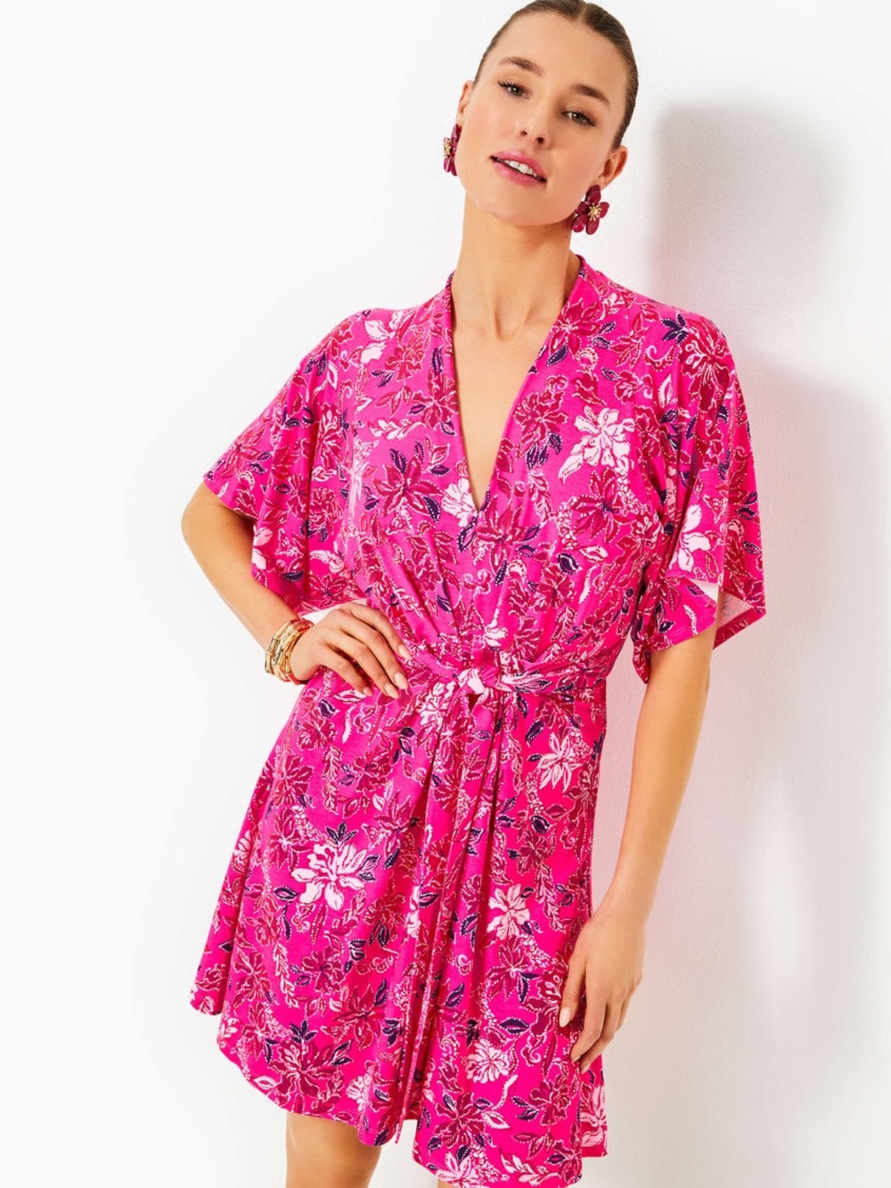 Lilly Pulitzer Wisteria Dress Women 14 Pink Giraffic Park NWOT V-Neck Tie - Picture 2 of 12